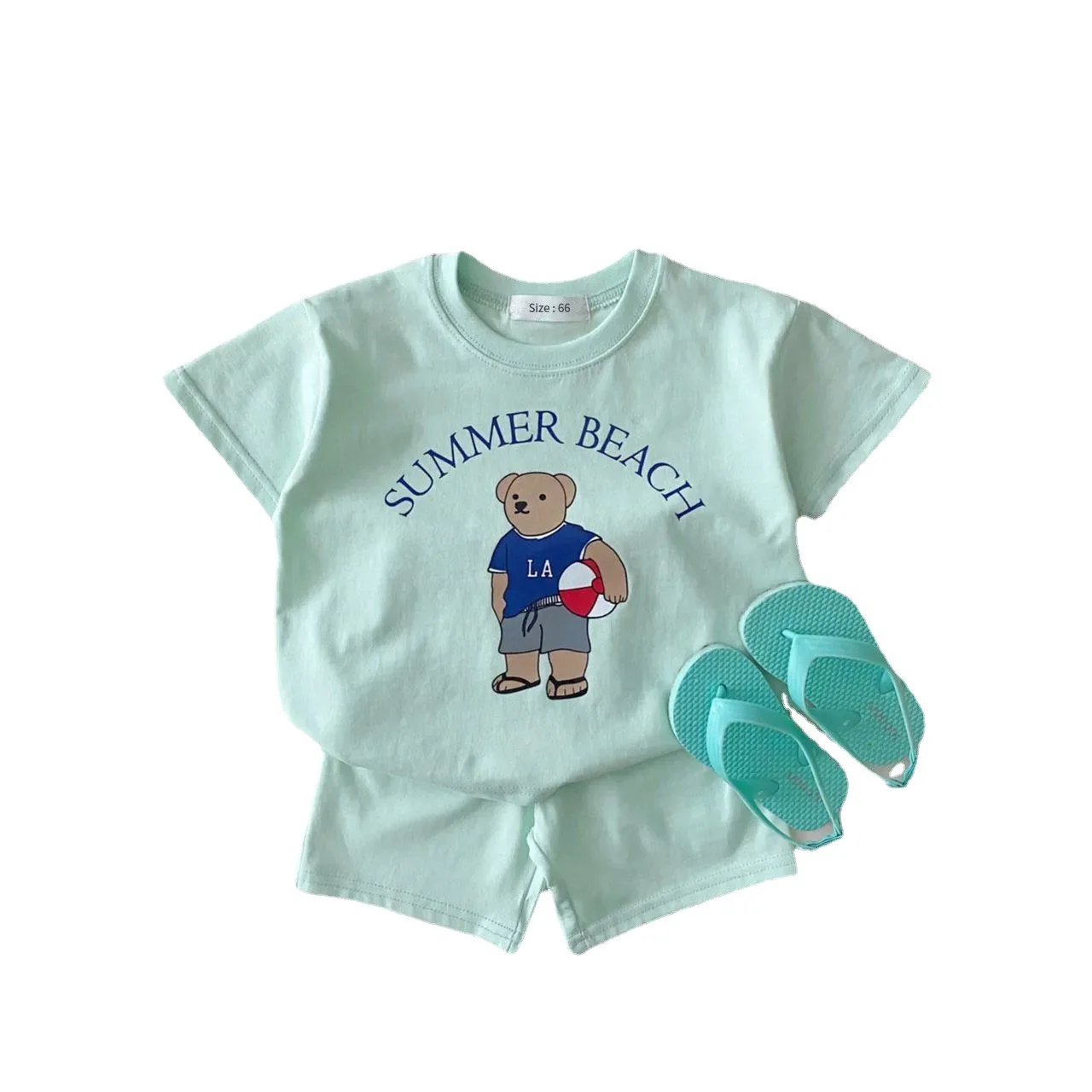 

Boys and Girls Cartoon Bear Summer Thin Pure Cotton Two-piece Set Baby Loose Suit Trend Kids Clothes Baby Girl Clothes