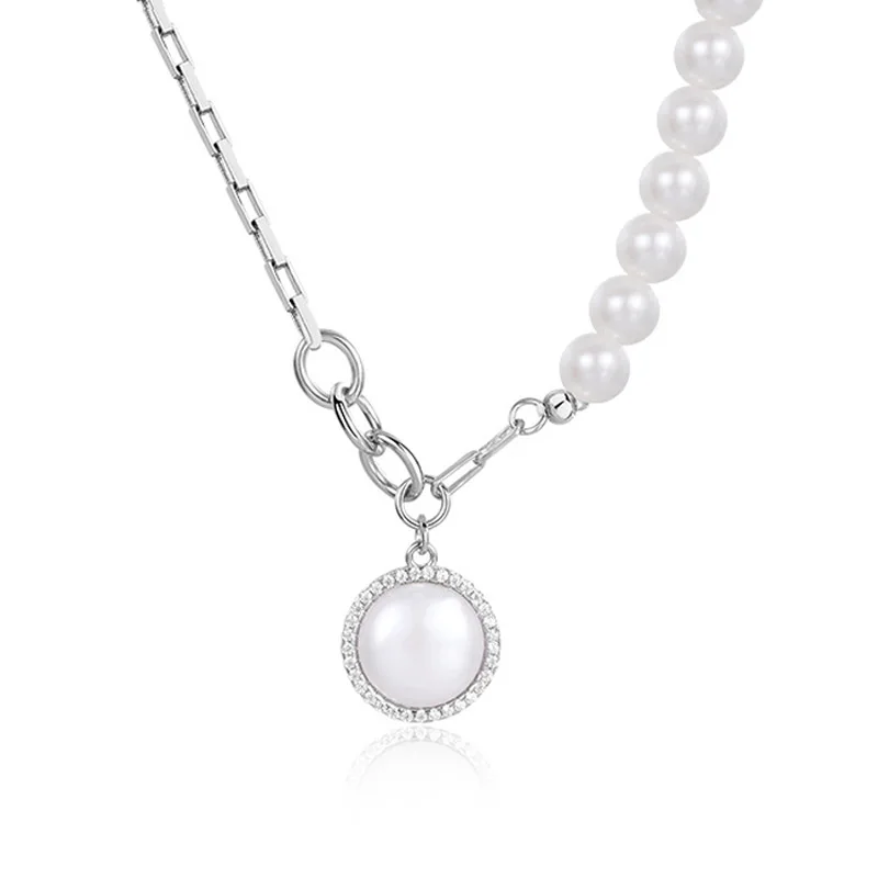 

2022 Fashion Jewelry 925 Sterling Silver Baroque Freshwater Rice Pearl Zircon Choker Pendant Necklace For Women