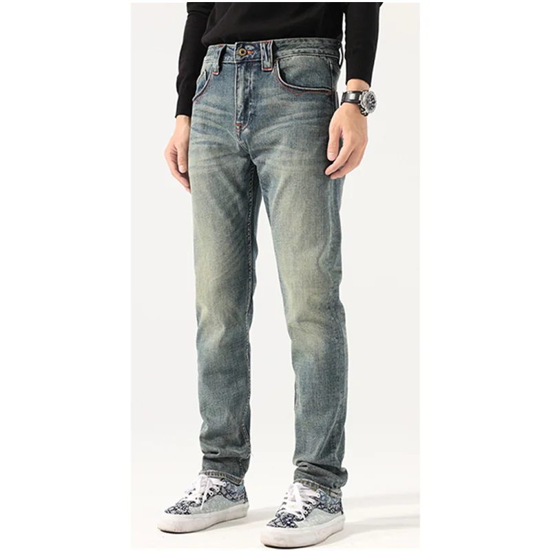 Streetwear Men 2022 Autumn and Winter New Pattern Self-cultivation Blue Pencil Pants Recreational Vintage Large Jeans Female