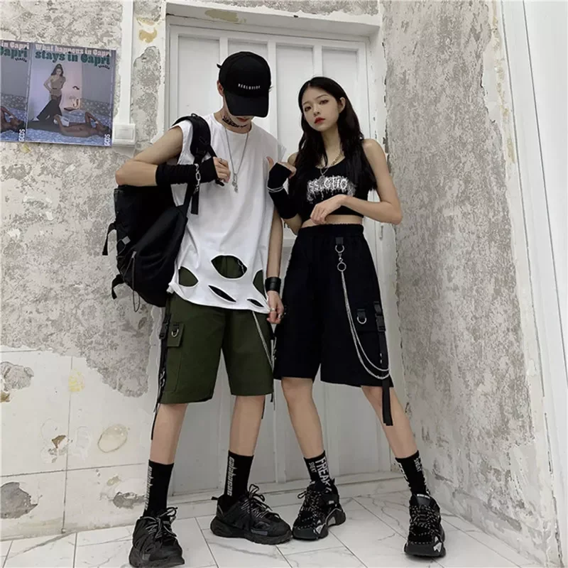 

Dyqlq 2022 Women Men Shorts Summer Beach Shorts Ribbon Black Hip Hop Street Casual Sportswear Shorts Men Women Leggings