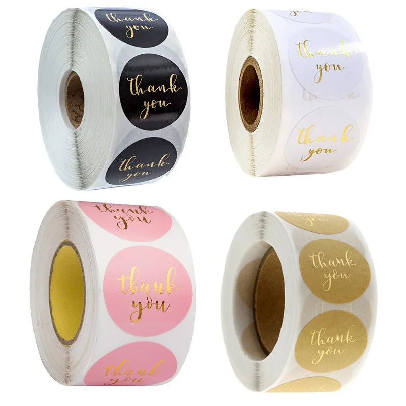 

500pcs Round Labels Thank You Sticker Kraft Paper Dragees Candy Bag Flower Gift Box Cake Boxes and Packaging Wedding Stickers