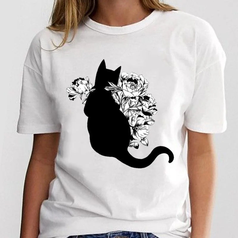

Cat Flower Style Women T-shirt Cartoon Ladies Clothing T Shirt Tee Top