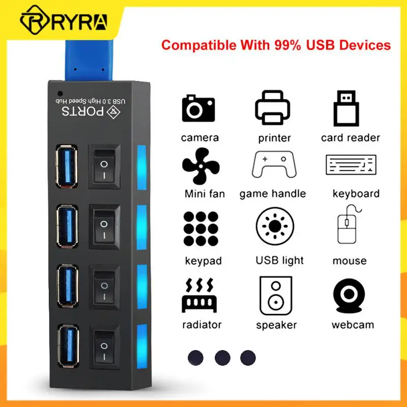 

RYRA USB 3,0 концентратор 4/7 порт мульти сплиттер адаптер USB несколько портов адаптер питания USB 3,0 с переключателем аксессуары для ноутбуков для ...