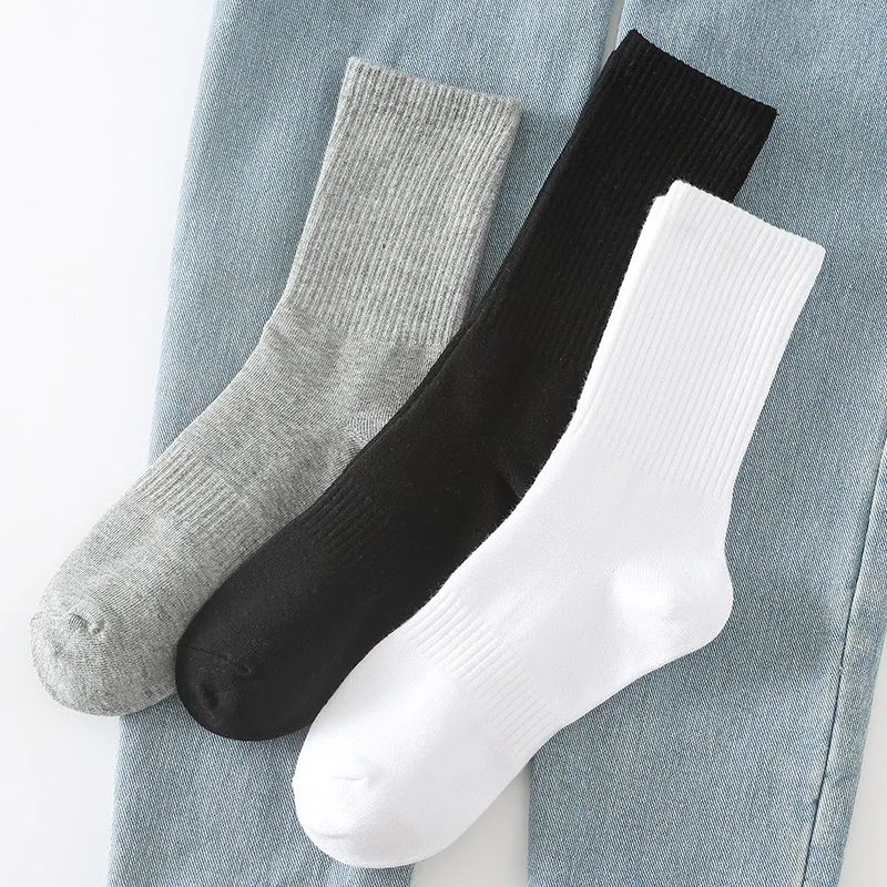 1 Pairs Men Socks Plain Cotton Work Sport Winter Summer White Black Warm Basketball Male Elegant High Quality Running