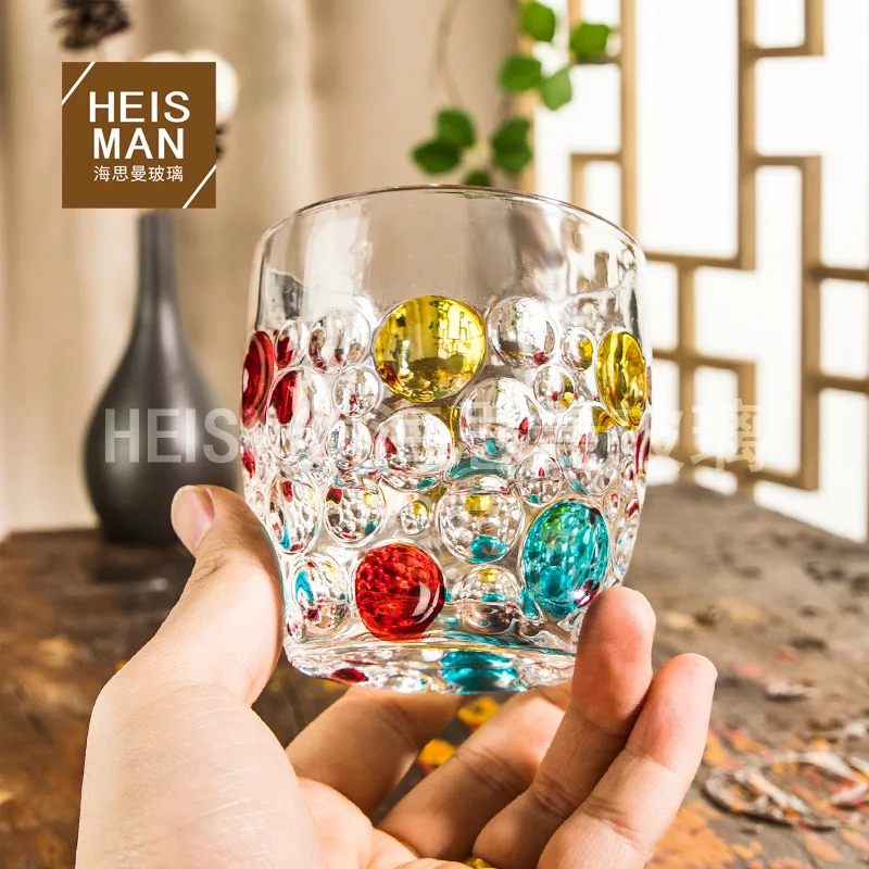 

Creative Painted Polka Dot Glass Artificial Color Water Glass Ins Contrast Whiskey Glass Foreign Wine Glass Cup