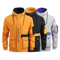 men windbreaker patchwork coat loose casual jacket contrast colors hooded windproof slim winter jacket large size zipper coat