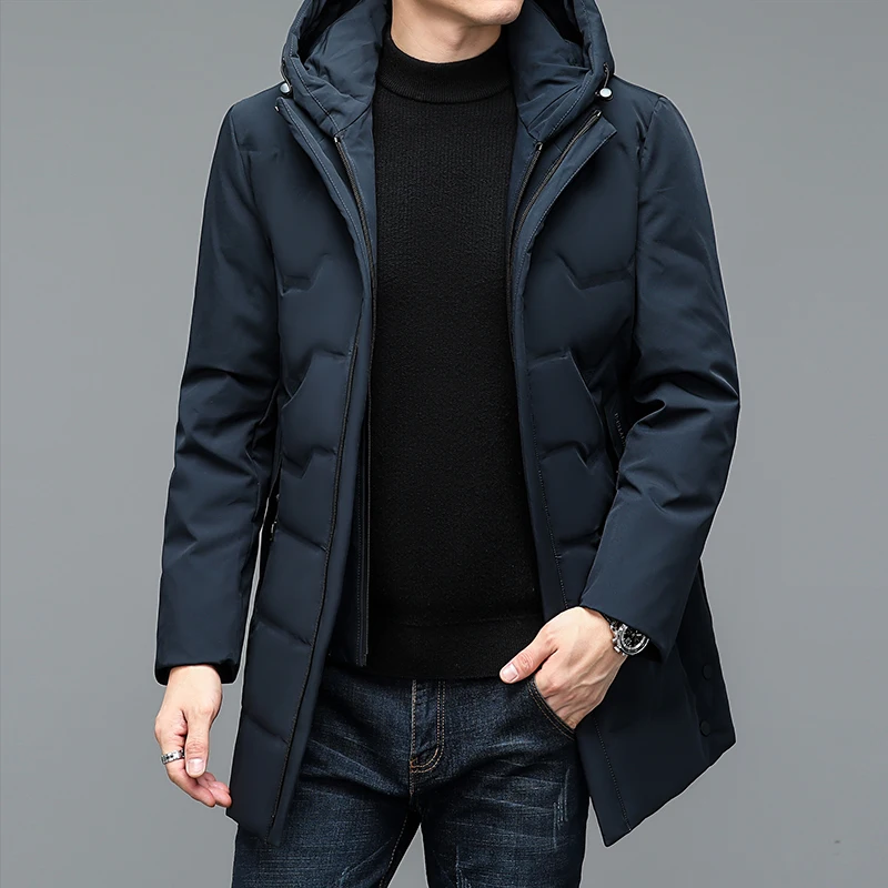 Winter Men Black Navy Blue Puffer Parkas Thick Thermal Hooded Puff Basic Coat With Hood Detachable Design Male Warm Quilted Wear