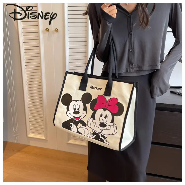Disney New Women's Bag Fashion High Quality Canvas Women's Handbag Cartoon Casual Versatile Large Capacity Girls' Shoulder Bag