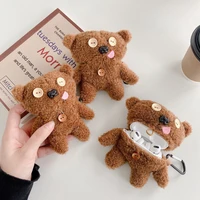 for airpods 3 pro case cartoon plush doll button bear wireless bluetooth headset accessorie for airpods 1 2 protective cover