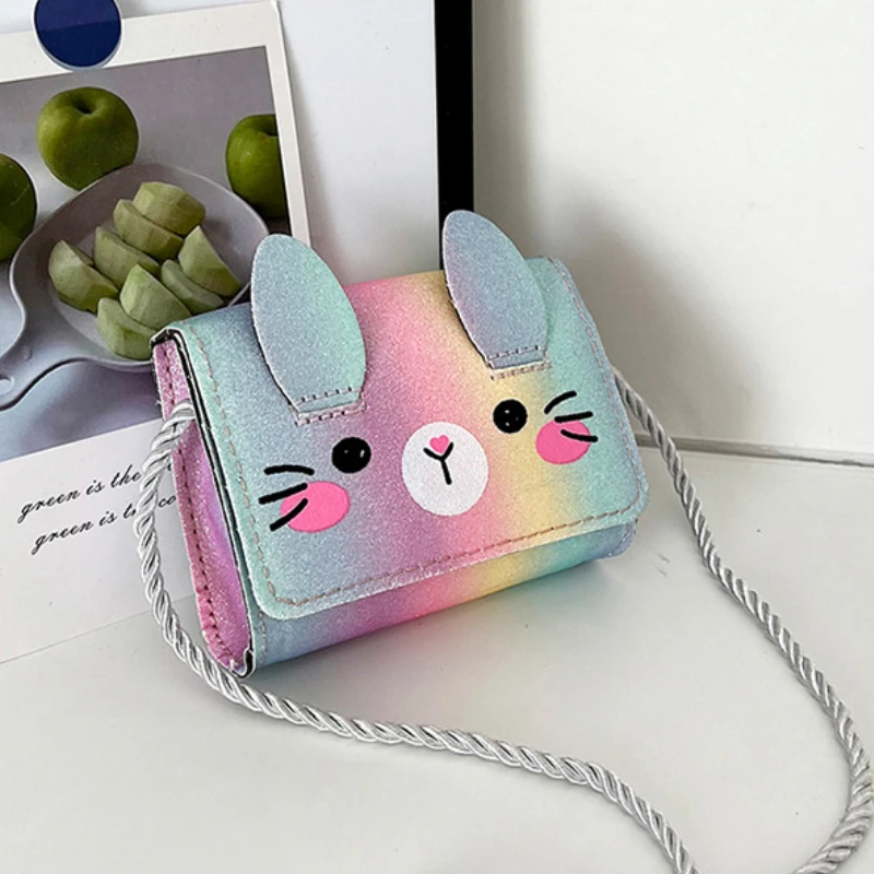 Gradient Color Princess Accessories Coin Purse Lovely Baby Girls Small Square Crossbody Bags Cute Rabbit Children's Shoulder Bag