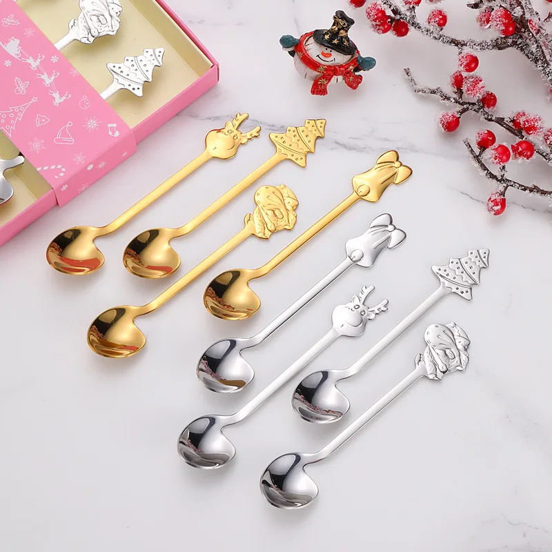 

Рождественская ложка для кофе, аксессуары для кофе, ложки, посуда для напитков, маленькая ложка для кофе, маленькая чайная ложка, Золотая маленькая ложка, дерево, олень