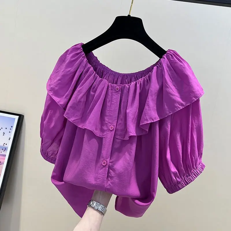 

Женская модная однотонная укороченная блузка с принтом, Женский винтажный топ с пышными рукавами и открытыми плечами, шифоновая рубашка, же...