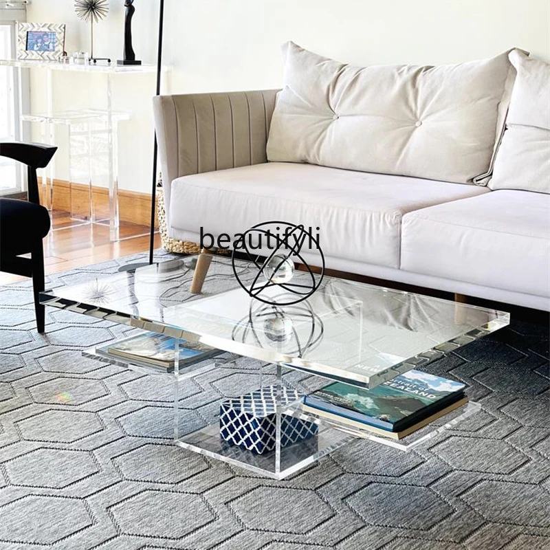 

yj Light Luxury Ins Style Acrylic Tea Table Transparent Suspension Rectangular Designer DIY Small Apartment Minimalist Crystal
