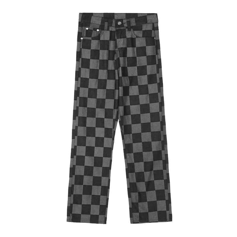 Men's Jeans Checkerboard Printed Pants Korean Version of The Trend of Loose Straight Street Casual Wide-leg Pants Ins Hot Sale