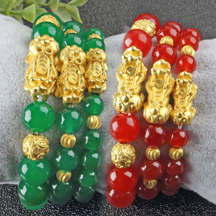 

Red Pixiu Green Agate Bracelet