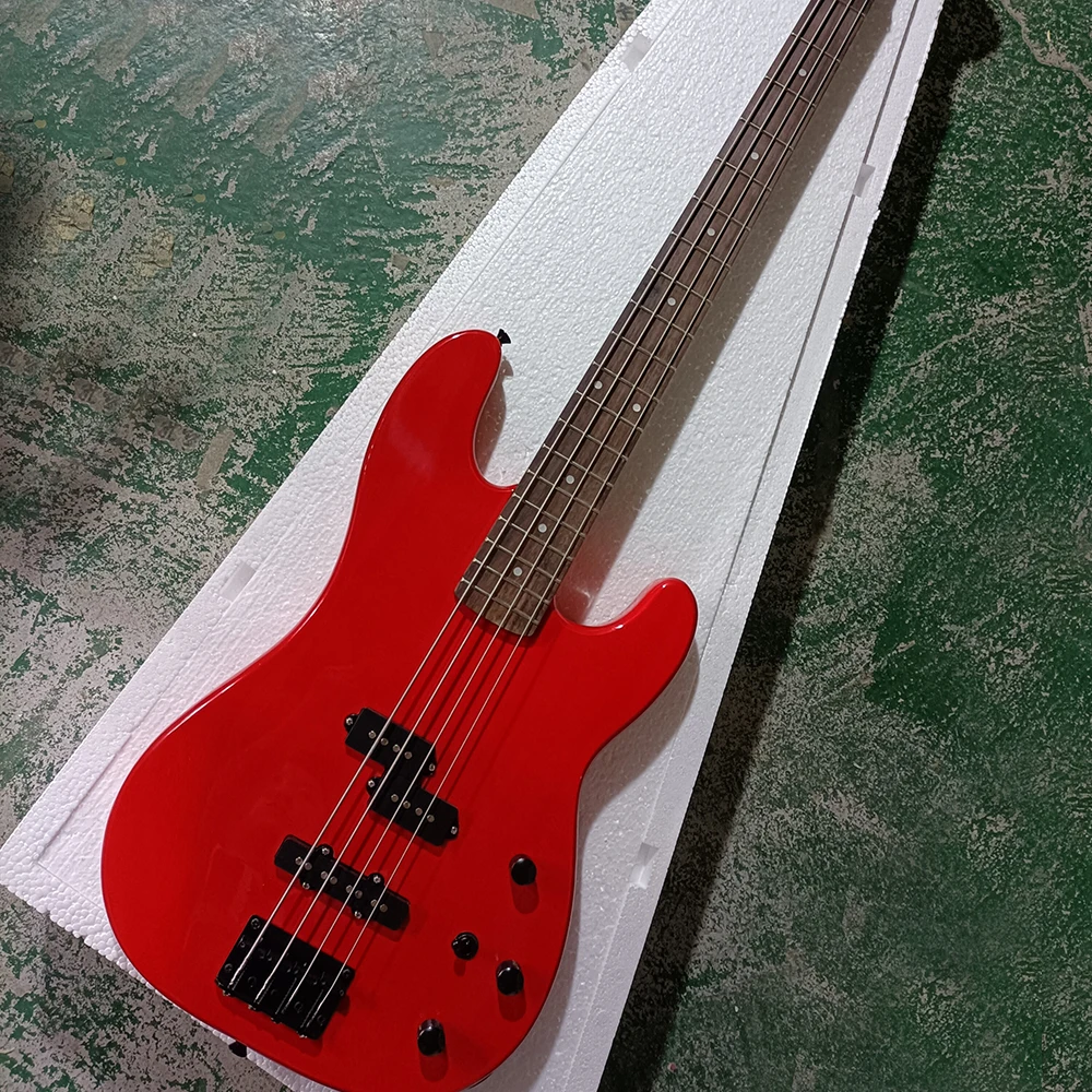 

4-струнная красная электрическая бас-гитара с подставкой из розового дерева по индивидуальному заказу