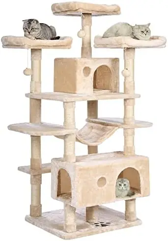 

Large Cat Tree Condo with Sisal Scratching Posts Perches Houses Hammock, Cat Tower Furniture Kitty Activity Center Kitten Play H