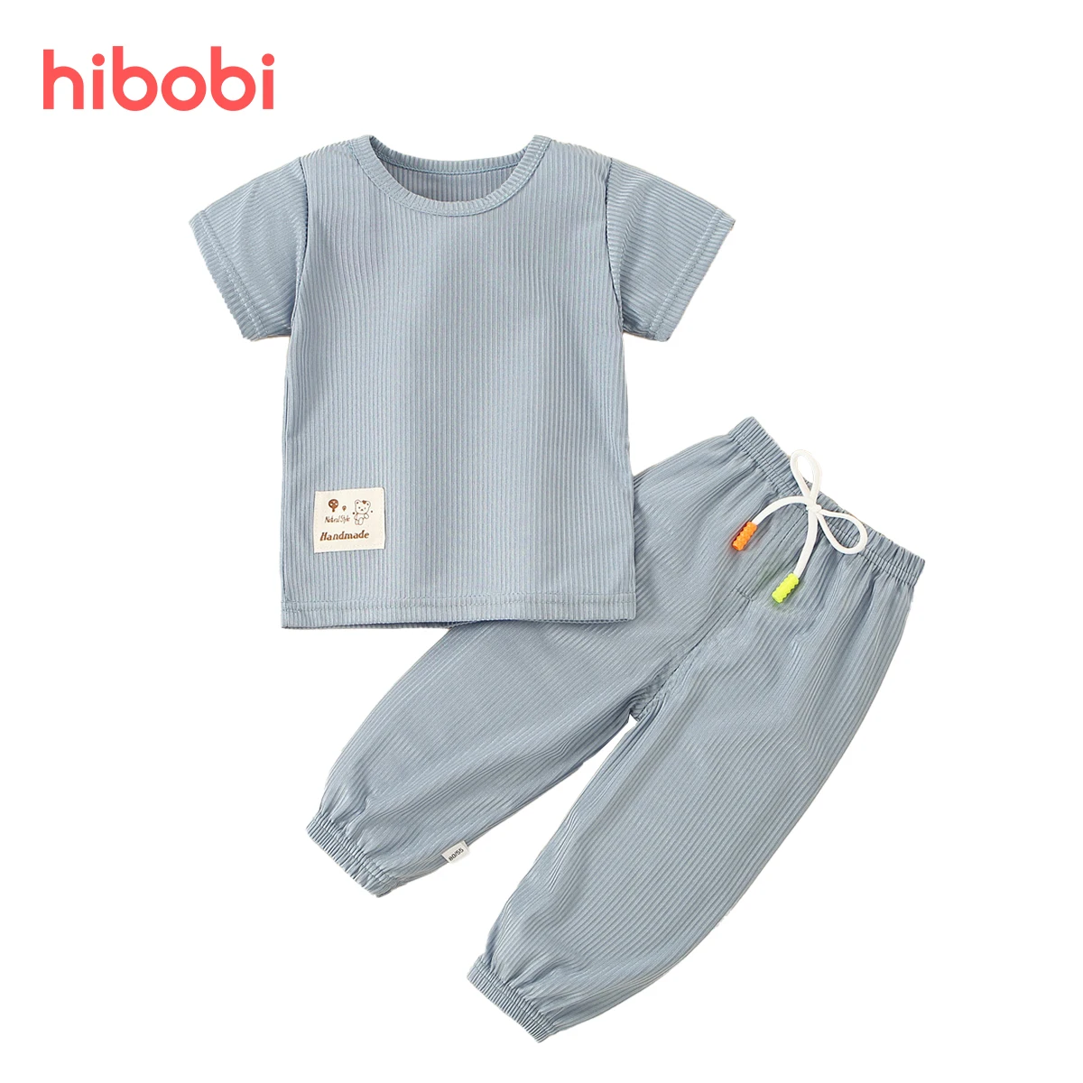 

Модный комплект одежды для малышей Hibobi, Летние повседневные топы для маленьких мальчиков и девочек + свободные брюки, комплект одежды из 2 пр...