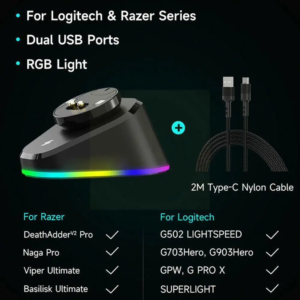 

Wireless Mouse Charger For G Pro X Superlight G502 Lightspeed Deathadder V2 Naga Pro Viper Basilisk Ultimate V7z5