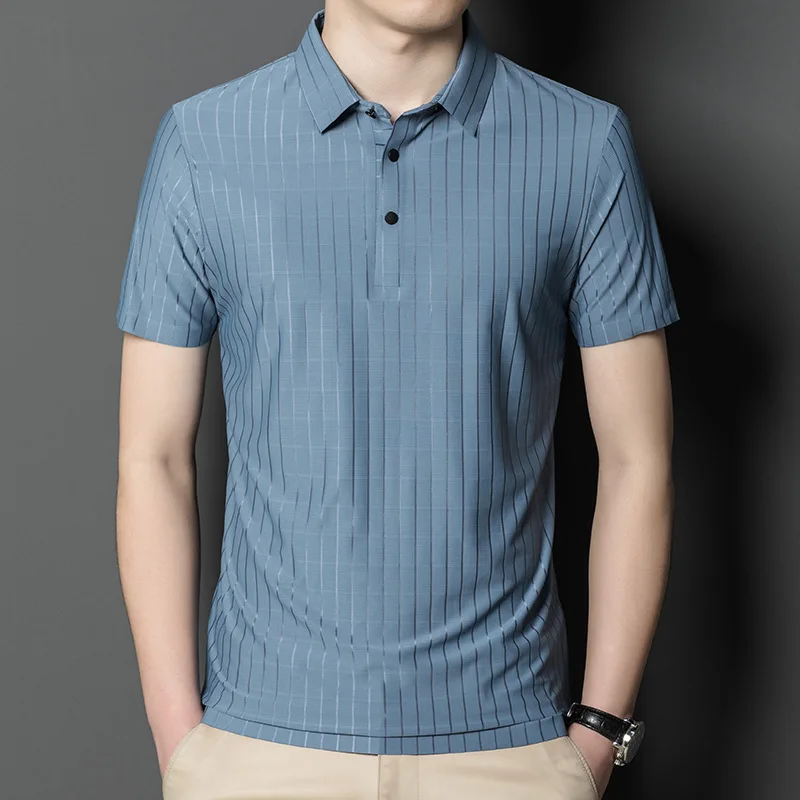 Рубашка-поло MLSHP Мужская шелковая рубашка с коротким рукавом свободная в клетку