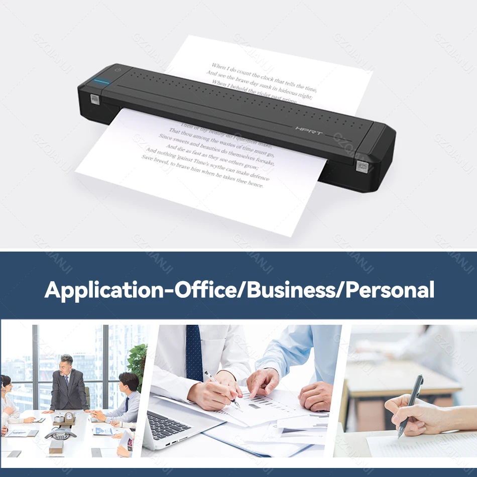 mini printer a4 paper bluetooth usb hprt mt800 portable for mobile phone computer app office meeting black words free global shipping