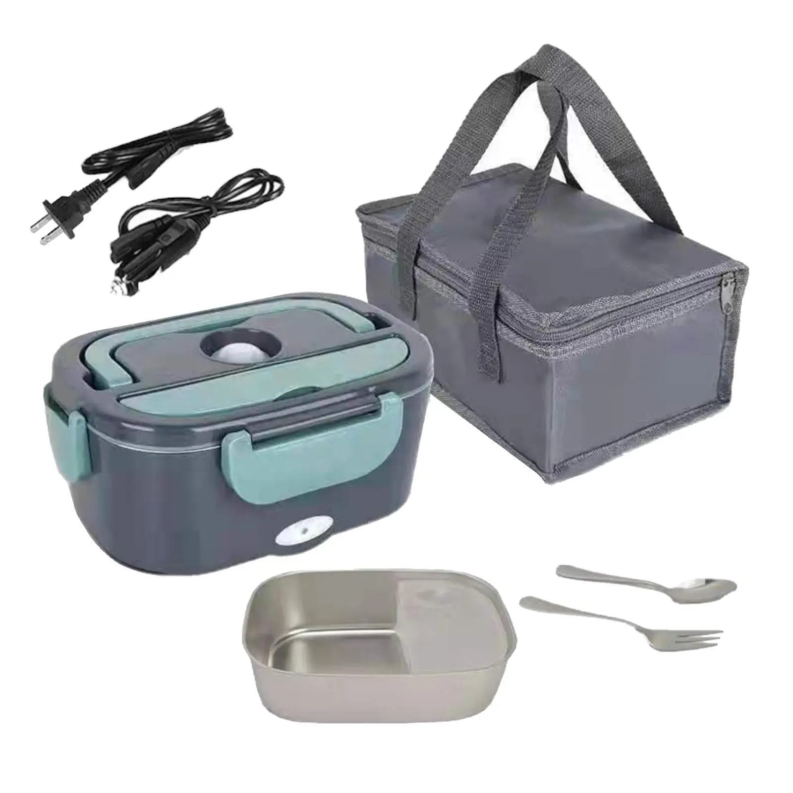 

2 in 1 Electric Lunch Box with Spoon and Fork Stainless Steel Bento Box for Home