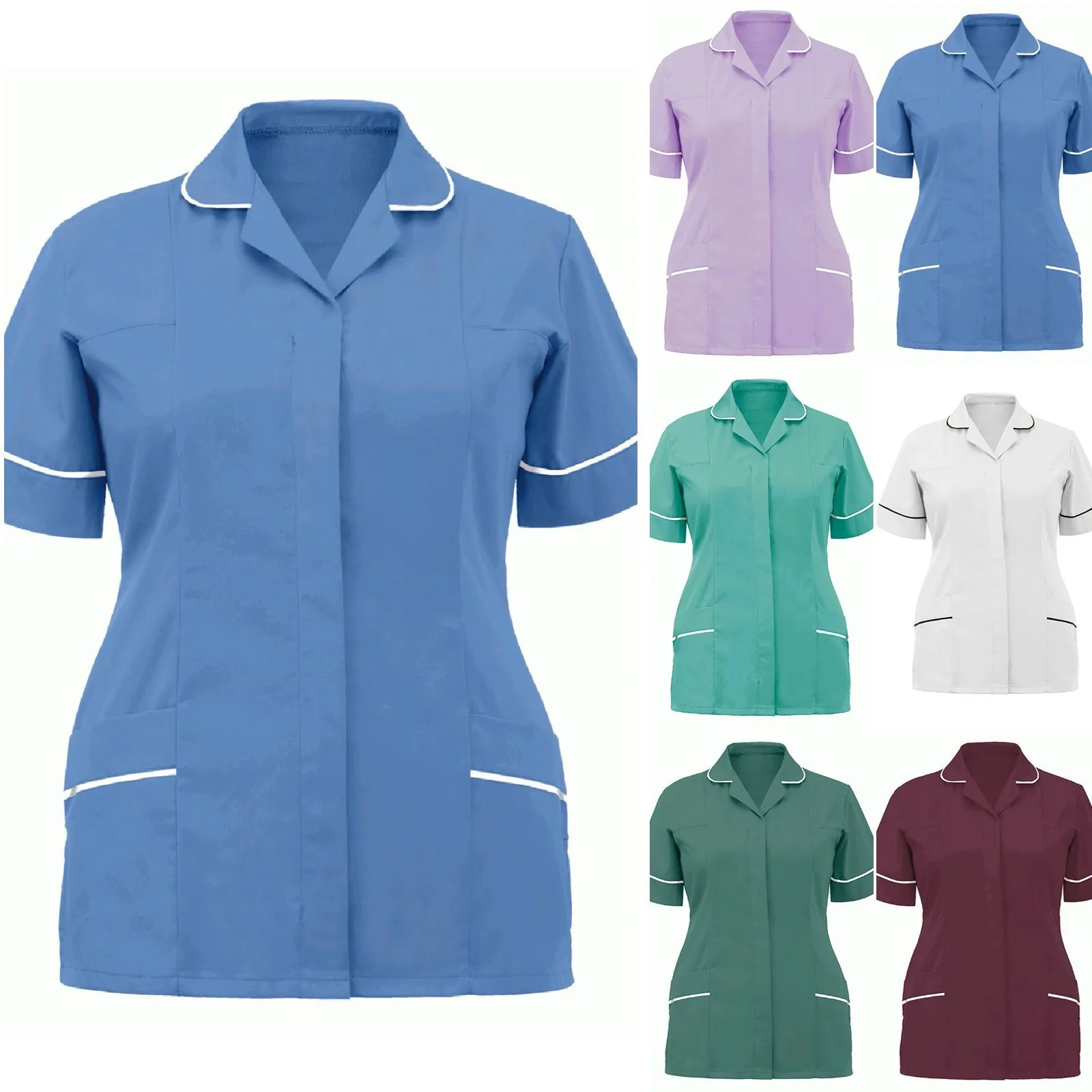 Женская Униформа Медсестры Топ На Пуговицах С Коротким Рукавом И V-образным