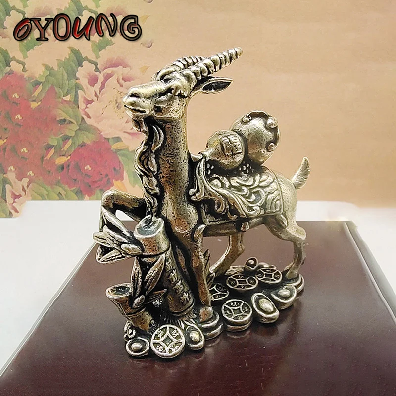 

Vintage Copper Feng Shui Gourd Goat Statue Desktop Ornament Home Decoration Craft Accessories Lucky Zodiac Animal Sheep Figurine