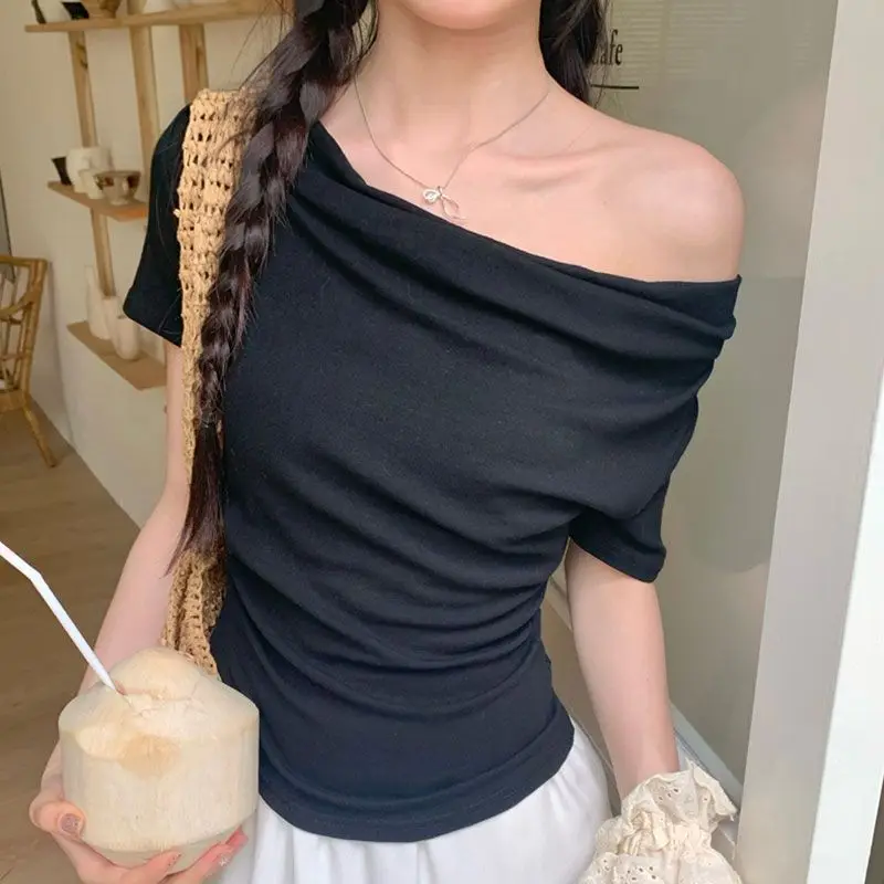 Футболки с открытыми плечами и короткими рукавами хлопковые рубашки для женщин