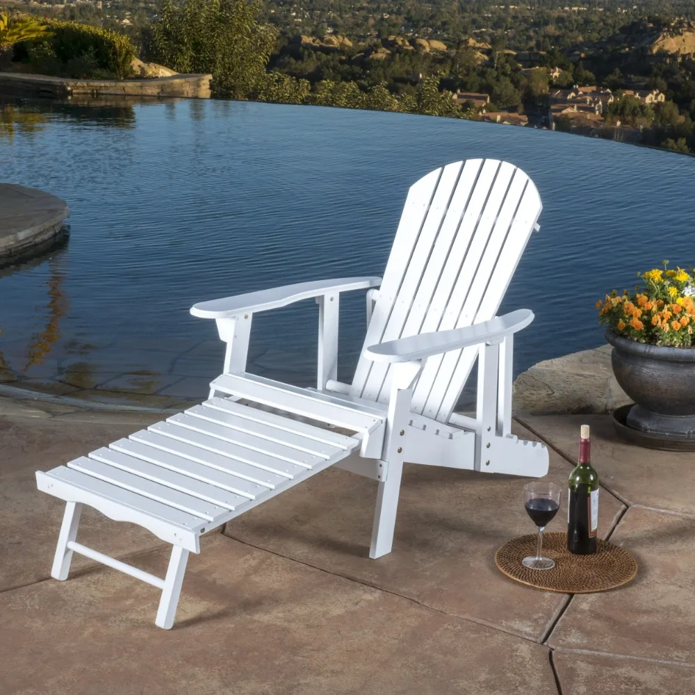 

Munoz Reclining Wood Adirondack Chair with Footrest, White