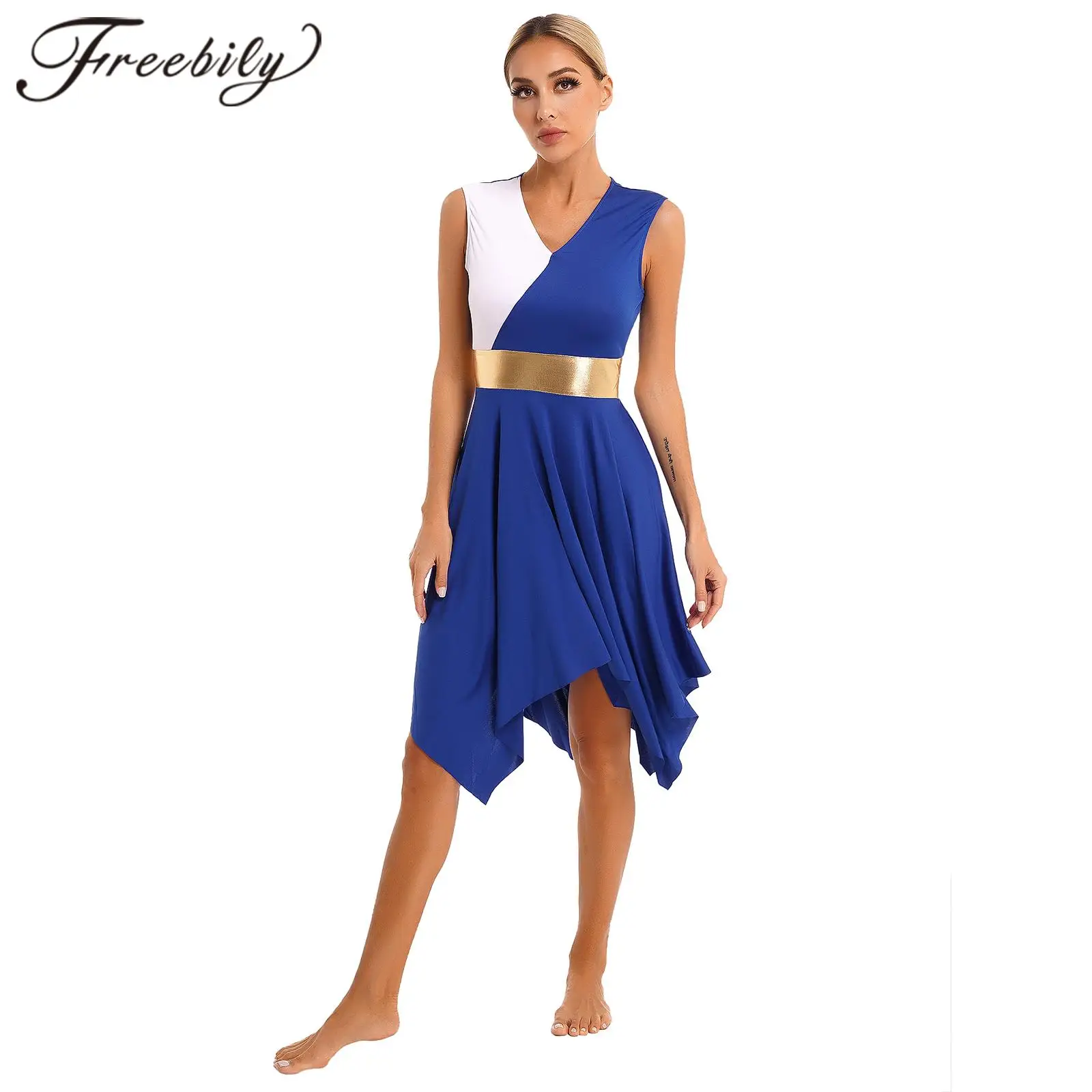 

Ice Skating Dress Womens Colorblock Modern Contemporary Dance Costumes Woman Ballroom Dancing Clothes Ballet Lyrical Dance Dress