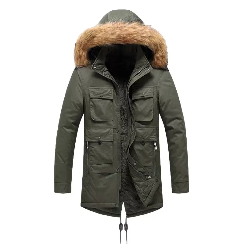 

New2022 Winter Jacket Fur Hooded Warm Coat Mid Long Windbreaker Male Autumn Thick Down Cotton-Padd Thermal Parka