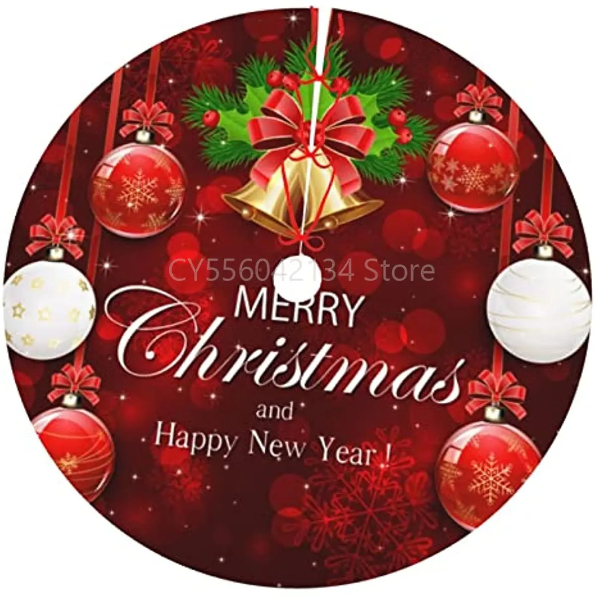 

Christmas Ball Golden Bell Printed Christmas Tree Skirt 30" for Xmas Holiday Party Decoration