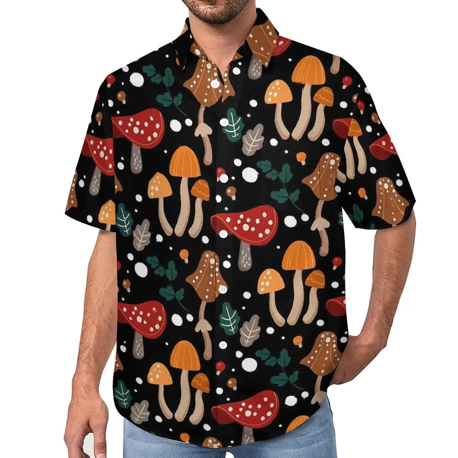 

Magic Mushroom Blouses Male Beauty Mushrooms Print Casual Shirts Hawaii Short-Sleeve Graphic Cool Oversize Beach Shirt Gift