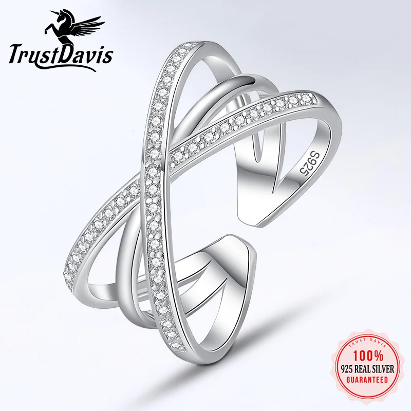 

Trustdavis Real 925 Sterling Silver Fashion Three Layers Cross Opening Finger Ring for Women Wedding Party Fine Jewelry DS1134