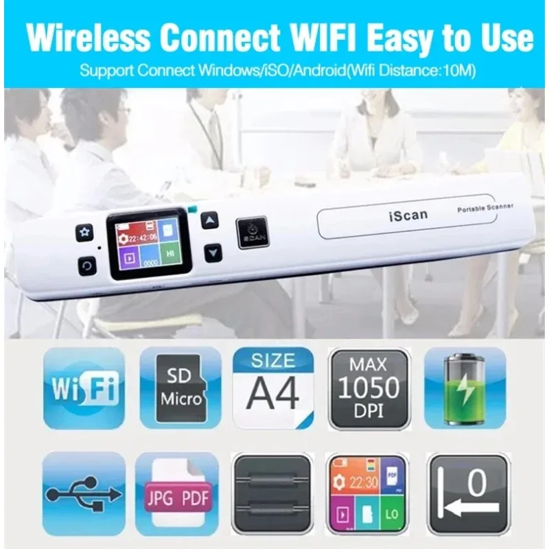 Фото Mini Iscan A4 JPG/PDF формат Wi-Fi 1050 точек на дюйм портативный ЖК-экран сканер документов/изображений для бизнеса №2