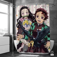 japanese demon slayer shower curtain anime 3d print bath set cartoon pattern screen cover kawaii accessory bathrooms 180x180