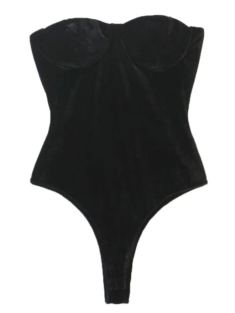 

Женское бархатное боди с открытыми плечами, без бретелек