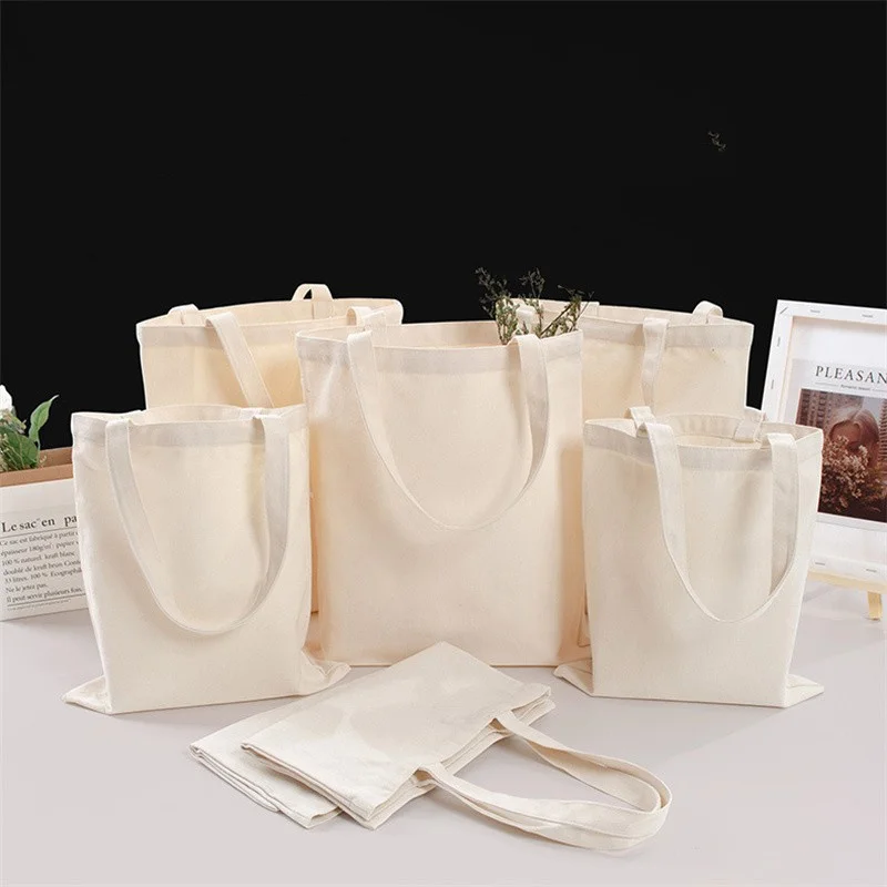 

Многоразовые вместительные холщовые сумки для покупок, складные экологически чистые хлопковые сумки-тоуты, сумка на плечо для творчества, бежевая, белая