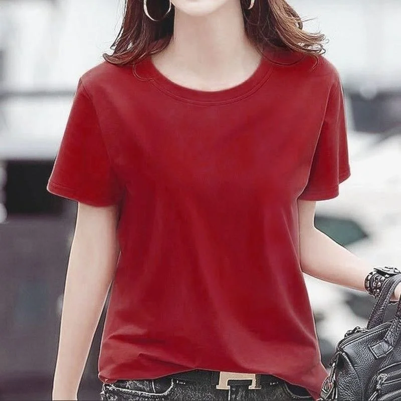 

Women Short-sleeved T-shirt Student Korean Version of Solid Color Bottoming Shirt