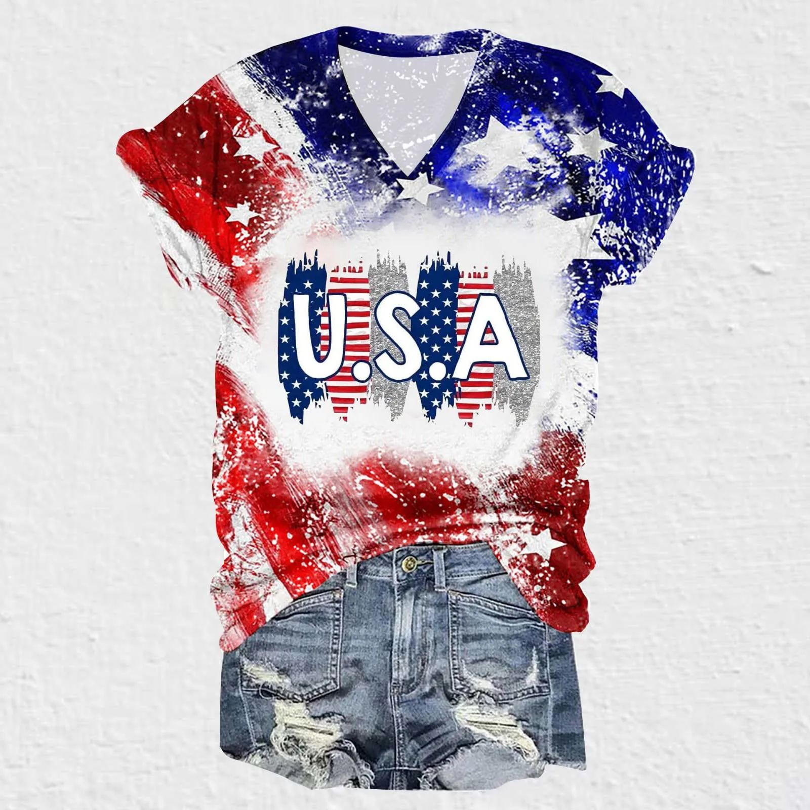 

Женская Повседневная Блузка с v-образным вырезом и принтом, футболка с коротким рукавом, Спортивная рубашка с коротким рукавом, женские руба...