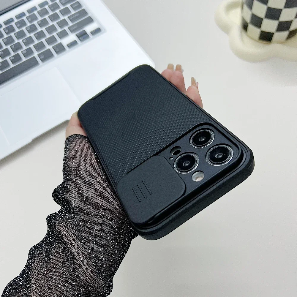 

Fashion Window Slide Phone Case For iPhone 11 12 13 14 Pro Max Plus Lens Protection For Magnetic Soft Silicone Back Cover Case
