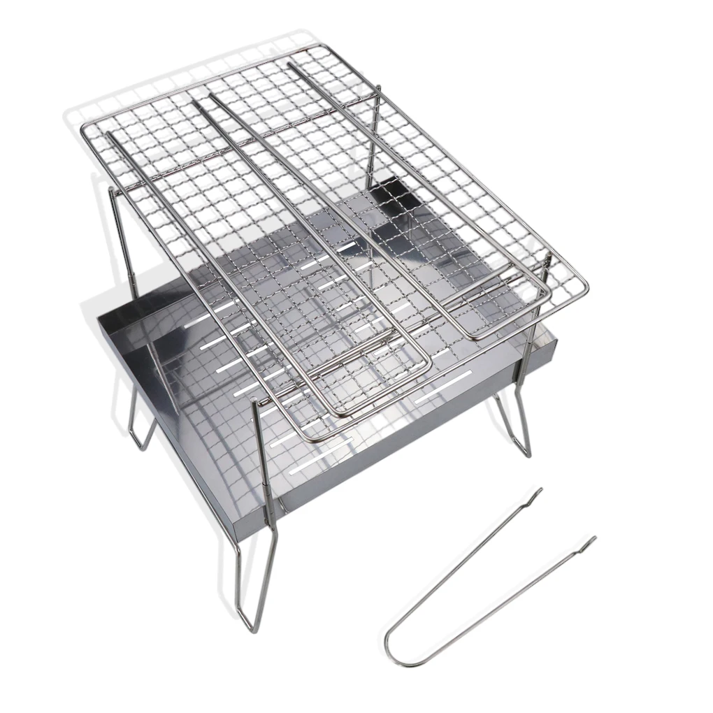 

Stainless Steel BBQ Grill Rack Foldable Campfire Food Cooking Grilling Stand Heat-Resistant Picnic Barbeque Camping Cookware