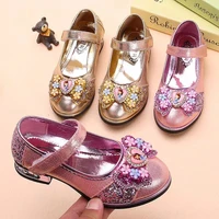 childrens princess shoes bow leather shoes girls shoes 2022 spring and autumn sequin crystal aisha princess fashion shoes