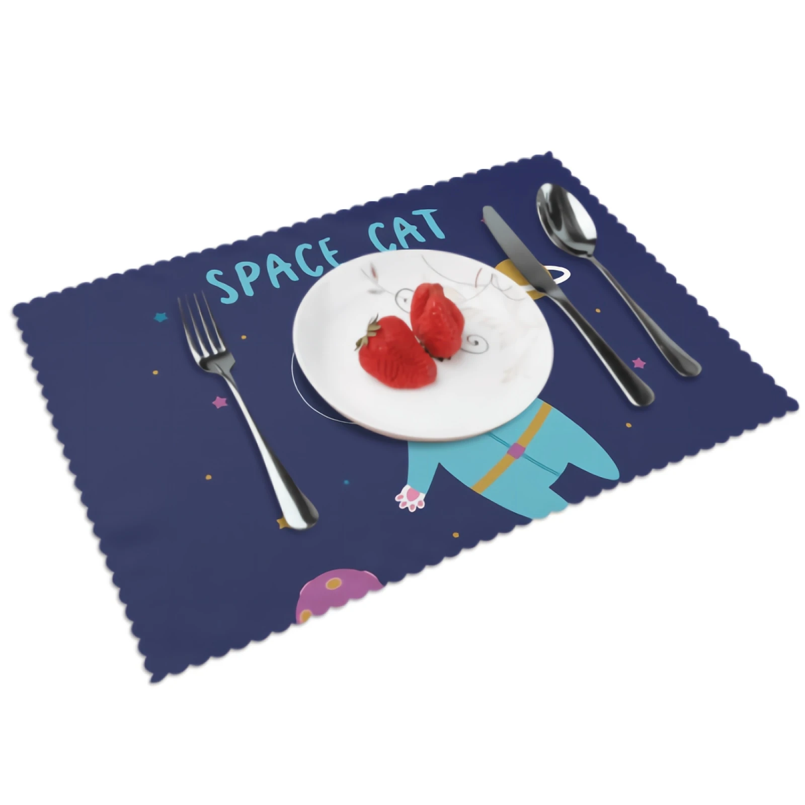 

Funny Space Cat Placemats Kid Boy Placemat Set of 4 Heat-Resisting Non Slip Table Mats Polyeste Place Mats