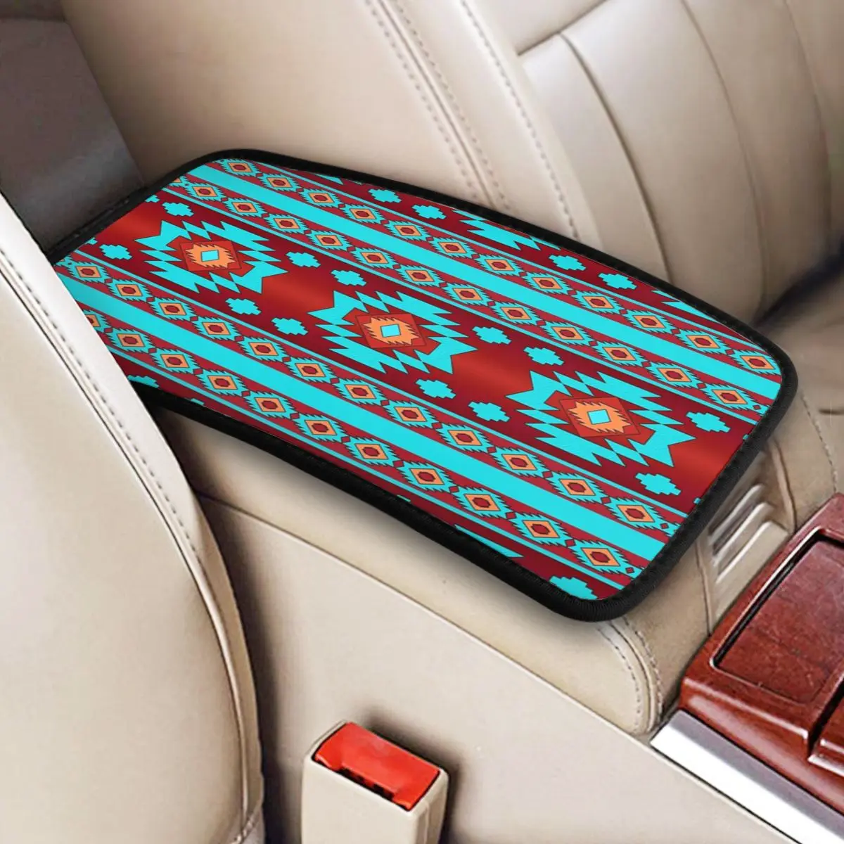 

Center Console Cover Pad Southwestern Ethnic Navajo Car Armrest Cover Mat Aztec Tribal Mayan Car Accessories