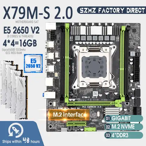 Комплект материнской платы X79 для компьютера, 2650v2 Xeon E5 2650 V2 CPU Max 16 ГБ 4X 4 ГБ DDR3 ECC REG 1600 МГц NVME для игрового сервера 4 channe