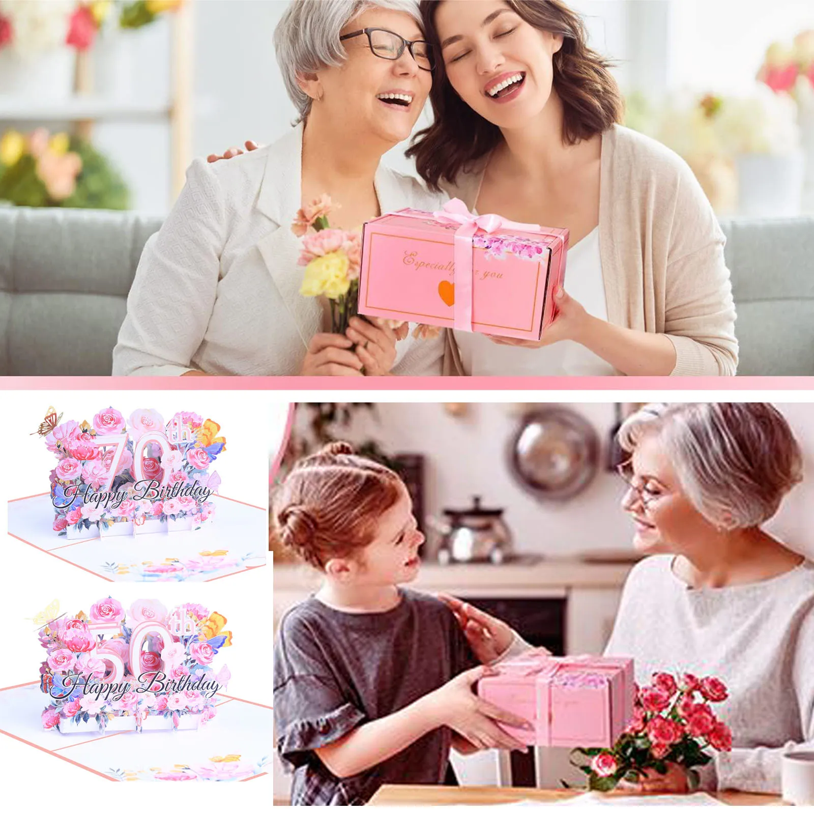 

Greeting Card Birthday Card Pop Up Card Gifts Paper Pink With Envelope 5x7 Inches For Grandma Party Gift Creative