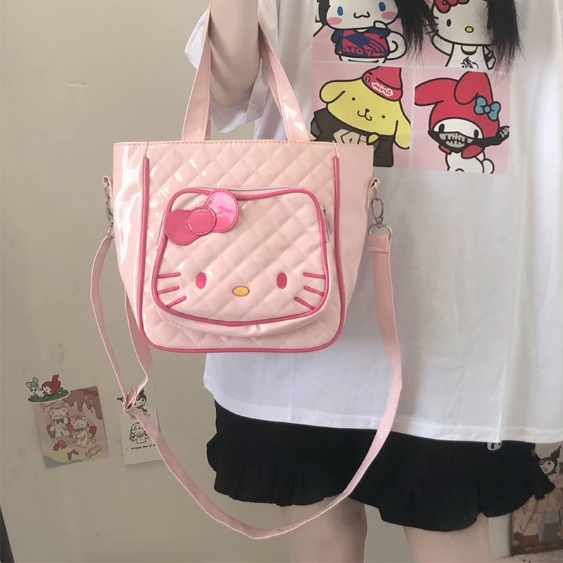 

New Hello Kitty Bag Kawaii Anime Pu Handbag Sanrioes Cartoon Y2K Fashion Shoulder Messenger Tote Travel Underarm Bags Women Gift