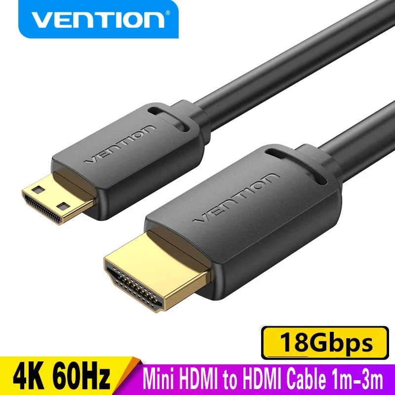 Фото Кабель Vention MINI HDMI-HDMI 2.0 «папа-папа» 4K 60HZ HD-адаптер-конвертер для видеокамеры Raspberry Pi ZeroW, ноутбука, HDMI Mini №1